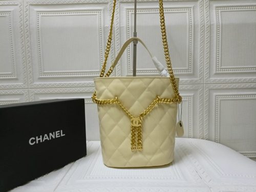 Enamel Quilted Pending CC Mini Bucket Bag Light Blue