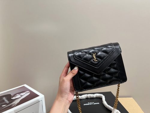 Saint Laurent Women Gaby Micro Leather Chain Wallet