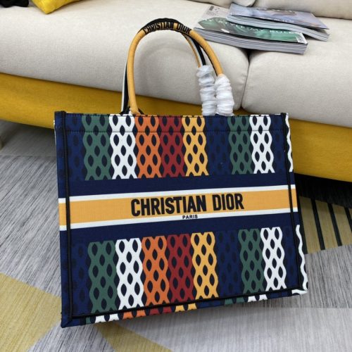 Dior Women Dior Book Tote Multicolor D-Stripes Embroidery