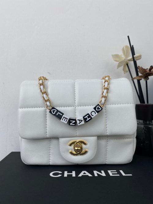 Chanel White Leather Mini Cube Chain Shoulder Ba