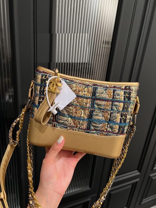 CHANEL 19A Gold Calf Skin Tweed Small Gabby Gabrielle Bag Mixed