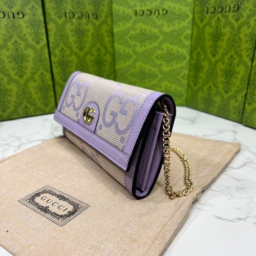 GUCCI Monogram Canvas Chain Plain Leather Chain Wallet Logo