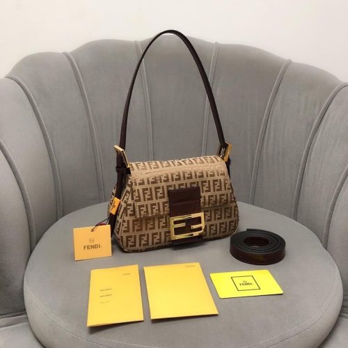 FENDI  Zucchino Vitello Mini Mama Baguette Mogano Panna Bruciato