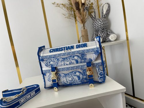 Dior - Small Camp Bag Transparent Canvas with Fluorescent Blue Toile de Jouy - Women