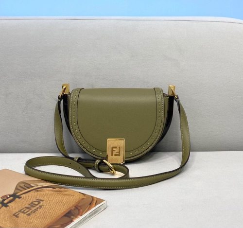 FENDI BROWN LEATHER WALLET ON CHAIN BAG