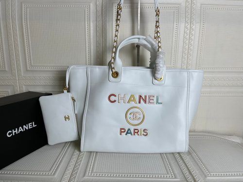 CHANEL Embellished Canvas Medium Studded Deauville Shopping Bag
