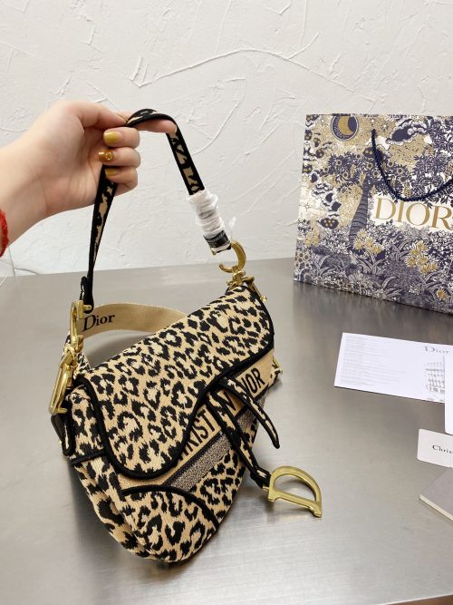 Christian Dior Dior SADDLE bag leopard embroidery Mizza large model new luxury Black