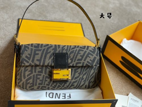 Fendi Women Baguette 1997 Brown Jacquard FF Vertigo Bag
