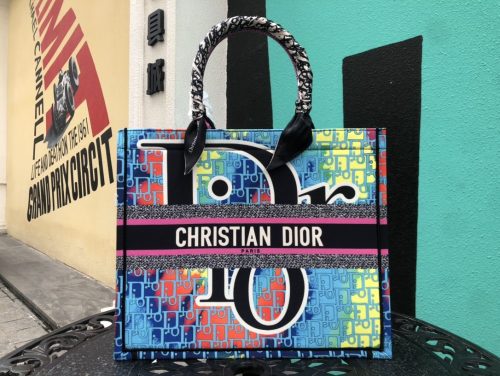 Dior Book Tote Medium Black Multicolor Dior Pixel Zodiac Embroidery