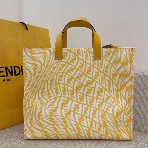Fendi Glazed Canvas Shopper Bag Yellow