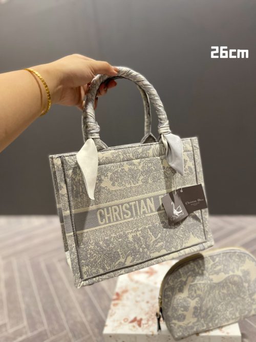 Dior Book Tote Bag Gray Toile De Jouy Embroidery