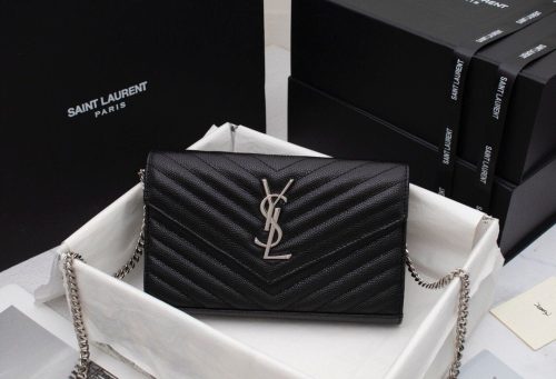 YSL Black Leather Kate Wallet on Chain