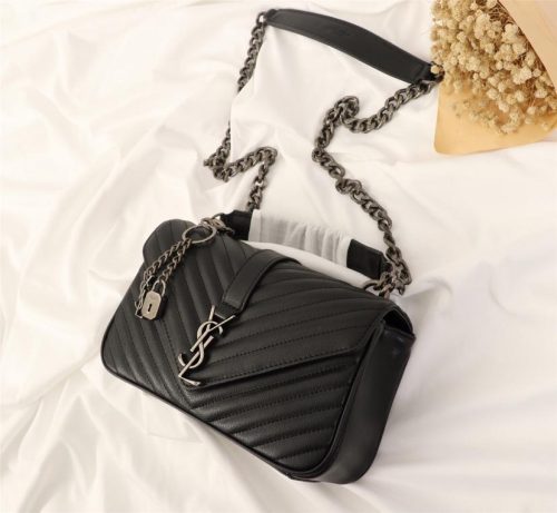 COLLEGE MINI CHAIN BAG IN SHINY CRACKLED LEATHER