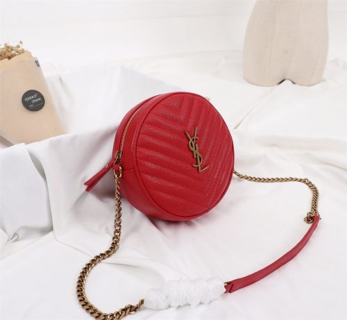 Saint Laurent Vinyle Quilted Calfskin Handbag Shoulder Bag Red 610436 Gold