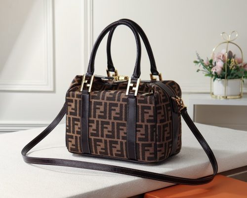 FENDI Hand Bag Zucca Canvas Brown Auth am3593
