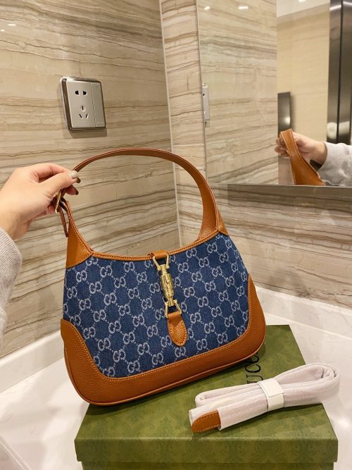 Gucci Jackie 1961 Small GG Jacquard Denim Shoulder ...