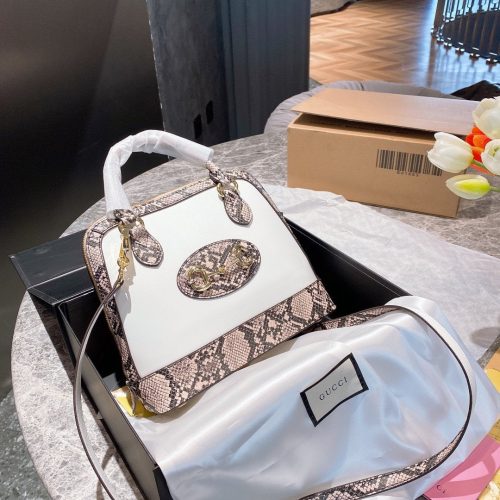 Gucci Brown GG Mini Horsebit 1955 Satchel Beige