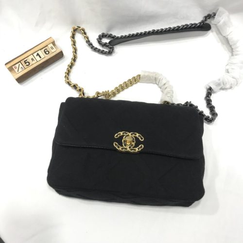 CHANEL 19 LARGE FLAP BAG BLACK FABRIC