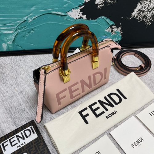 Fendi Women By The Way Mini Small Boston Bag in Light Pink Leather