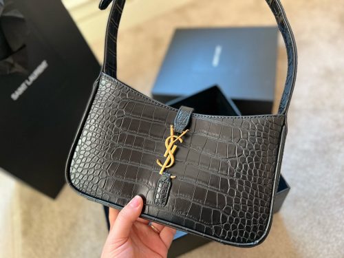 Saint Laurent Le A Croc-Embossed Hobo Bag