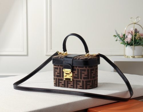 FENDI ZUCCA PATTERN LOGO LEATHER GENUINE CANVAS 2WAY HANDBAG VANITY BAG SHOULDER