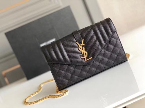 SAINT LAURENT monogram chain wallet in mix matelassé
