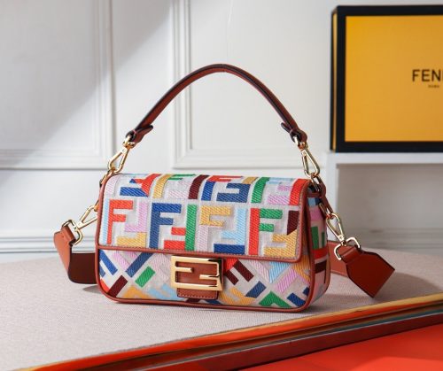 Baguette Canvas bag with multicolour FF embroidery