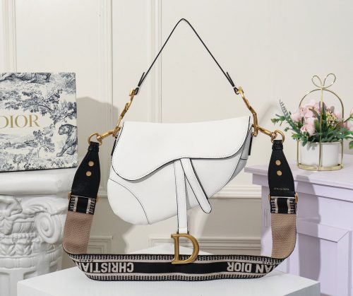 Christian Dior Saddle Bag White Grained Calfski