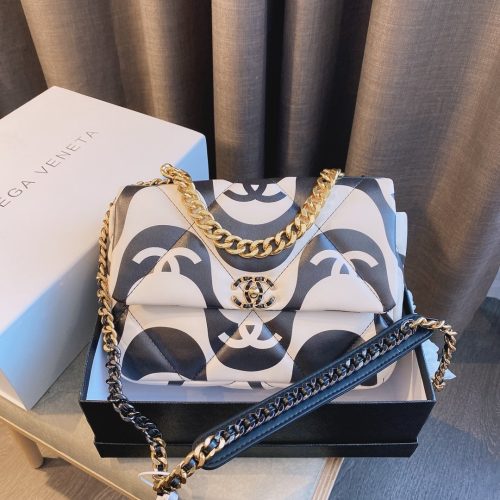 Chanel Black/White Fabric Small 19 Flap Shoulder Bag 19,291