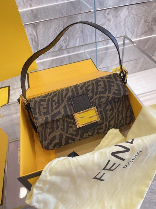 Fendi Women Baguette 1997 Brown Jacquard FF Vertigo Bag