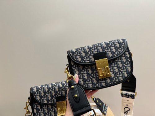 Dior Blue Oblique Canvas and Leather CD Logo Shoulder Bag