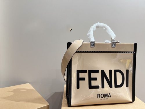 FENDI logo leather mesh square A4 tote bag black