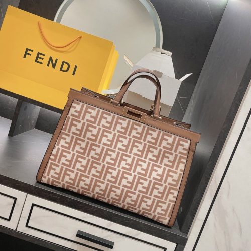 Fendi ZUCCa Peek-a-boo X tote bag Wool & leather Tote bag Beige×Brown 8BH374
