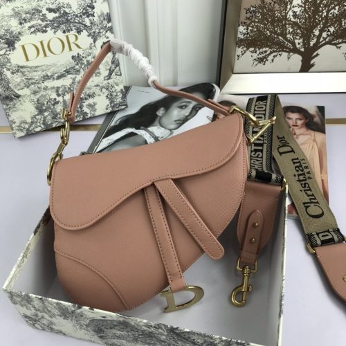 DIOR Saddle Bag With Strap Blush Grained Calfskin Women