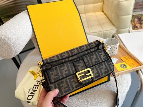 FENDI Baguette Dove FF Tapestry Fabric Bag