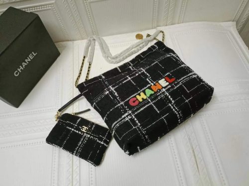 CHANEL 22 Medium Handbag Wool Tweed Original Quality