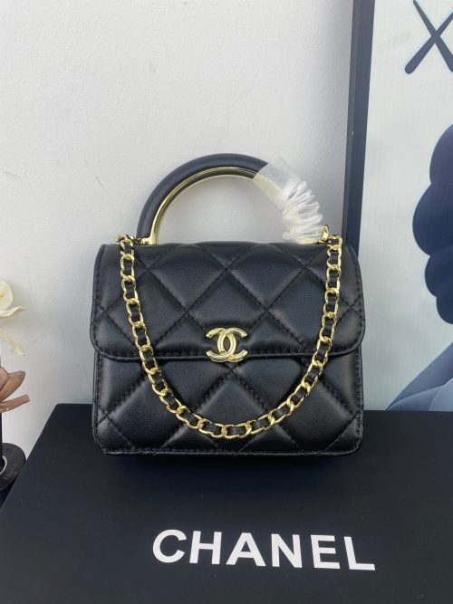 Chanel 21A Black Mini Flap Coin Purse With Chain Handle Shoulder Crossbody Bag
