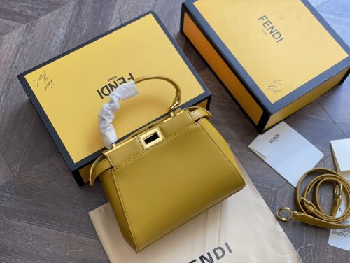FENDI  Shiny Nappa Micro Peekaboo Iconic Satchel Lime