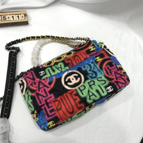 CHANEL 19 SMALL MULTICOLOR FABRIC FLAP BAG