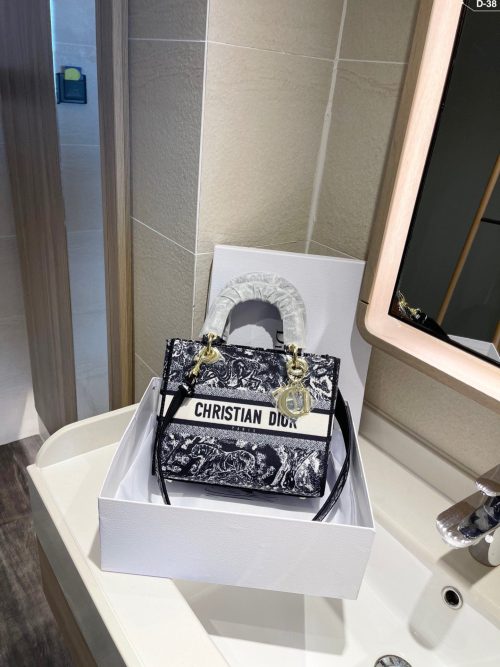Christian Dior Medium Lady D-Lite Bag Black Gold