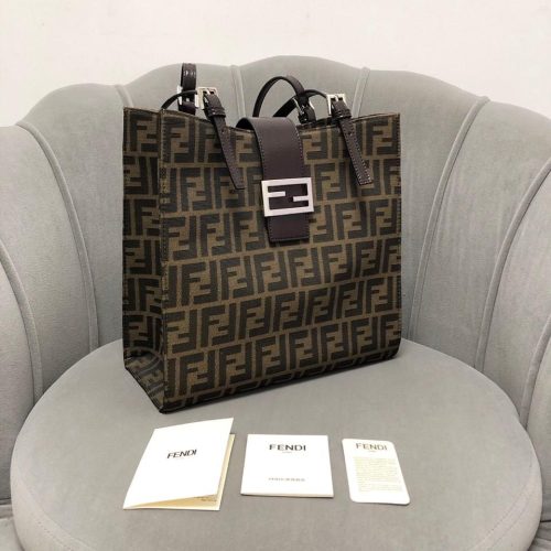 FENDI Mamma Baguette Zucca Canvas Shoulder Bag Canvas Brown Auth bs2787