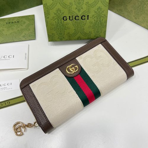 Gucci Ophidia Leather Long Wallet in white calf leather leather