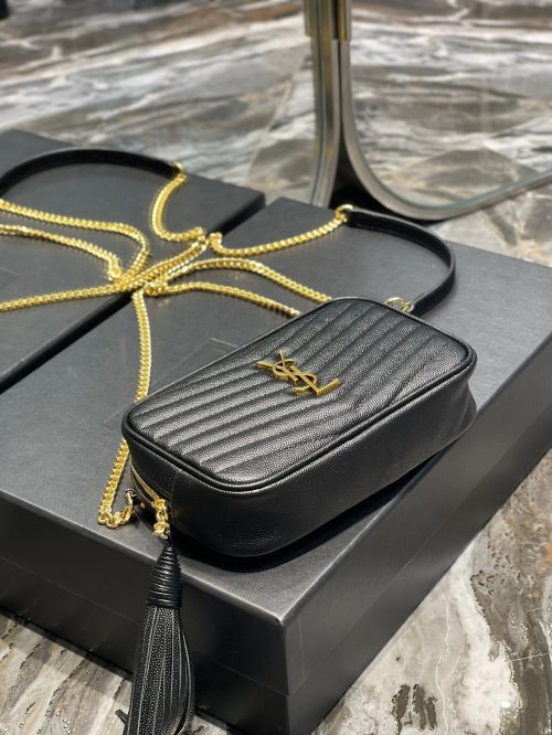 SAINT LAURENT Lou Small Quilted Crossbody in Black Leather