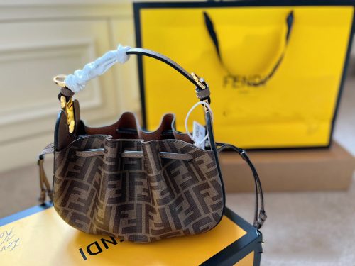 Fendi Pomodorino Mini FF Leather Bag - Brown - Shoulder Bags