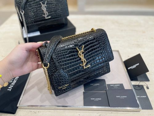 Saint Laurent Medium Sunset Croc Embossed Leather Sh
