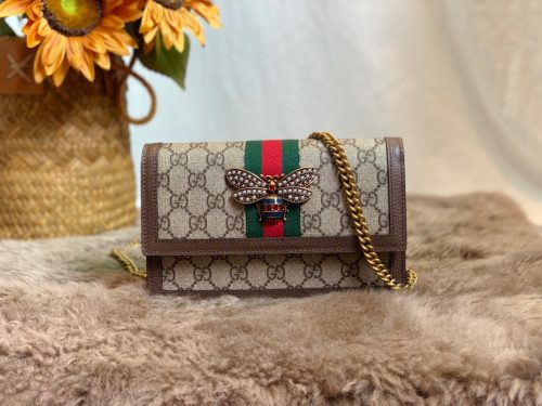 GUCCI Queen Margaret GG Mini Chain Wallet Shoulder Bag 476079 canvas Beige Used