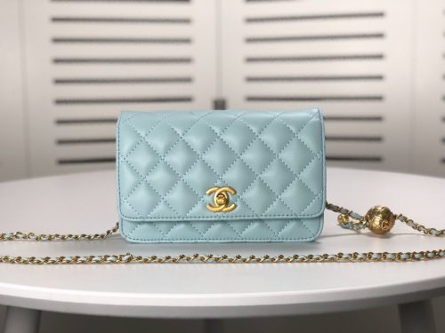 Chanel 22P light blue wallet on chain LGHW