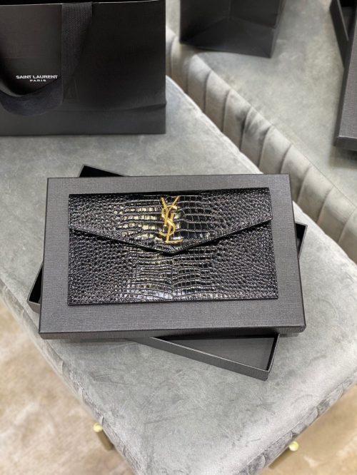 UPTOWN POUCH IN CROCODILE-EMBOSSED SHINY LEATHER
