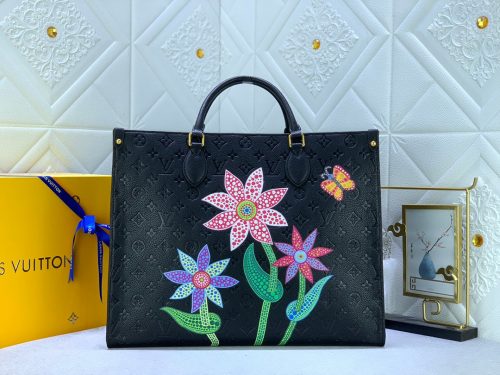 LV x YK Onthego MM Monogram Empreinte Black Flower Best Quality
