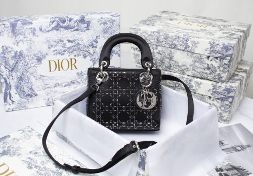 Dior Mini Lady Dior Bag Strass Cannage Satin Black
